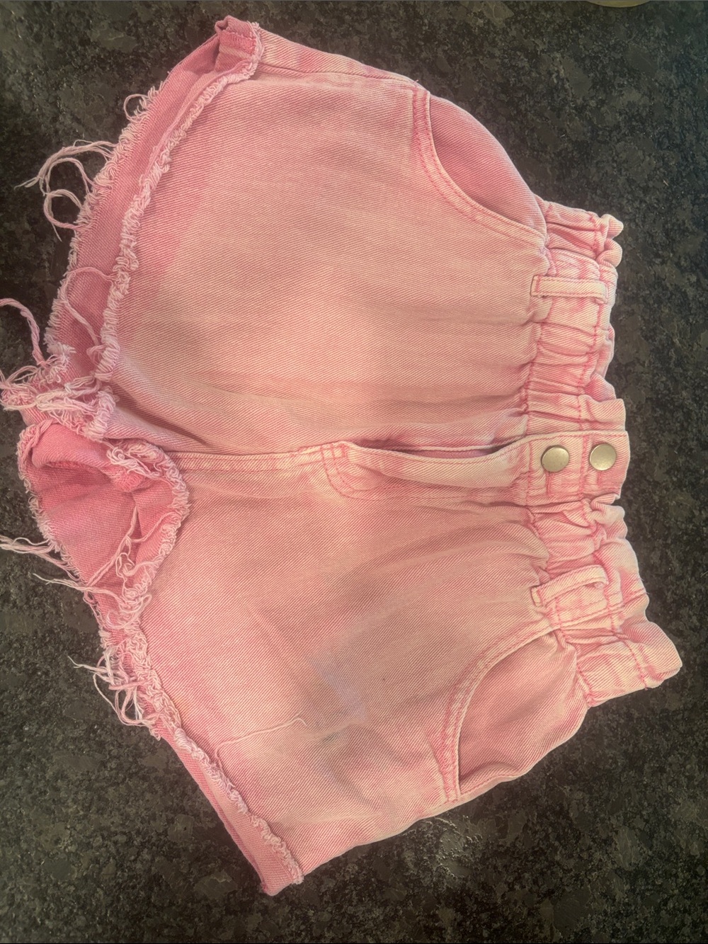 Girls Pink Elastic Waist Frayed Denim Shorts